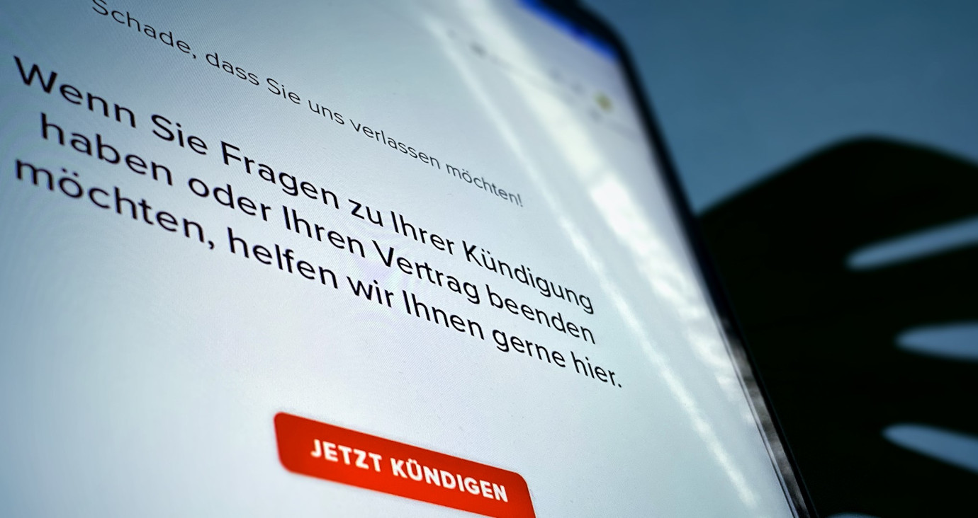 Button jetzt kündigen auf einer Website